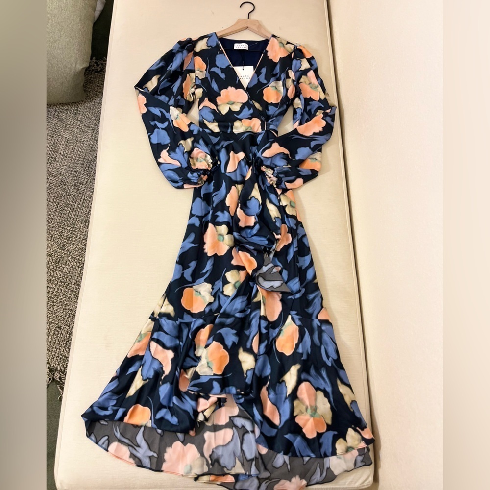 Tanya Taylor floral high low dress with romantic puff sleeves, dreamy vibes chic